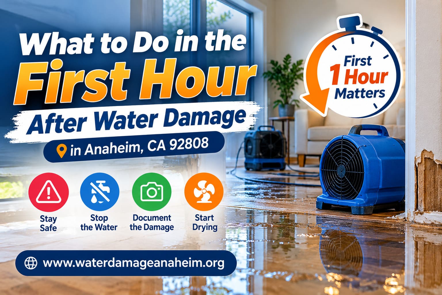 Homeowner taking immediate action in the first hour after water damage in Anaheim CA