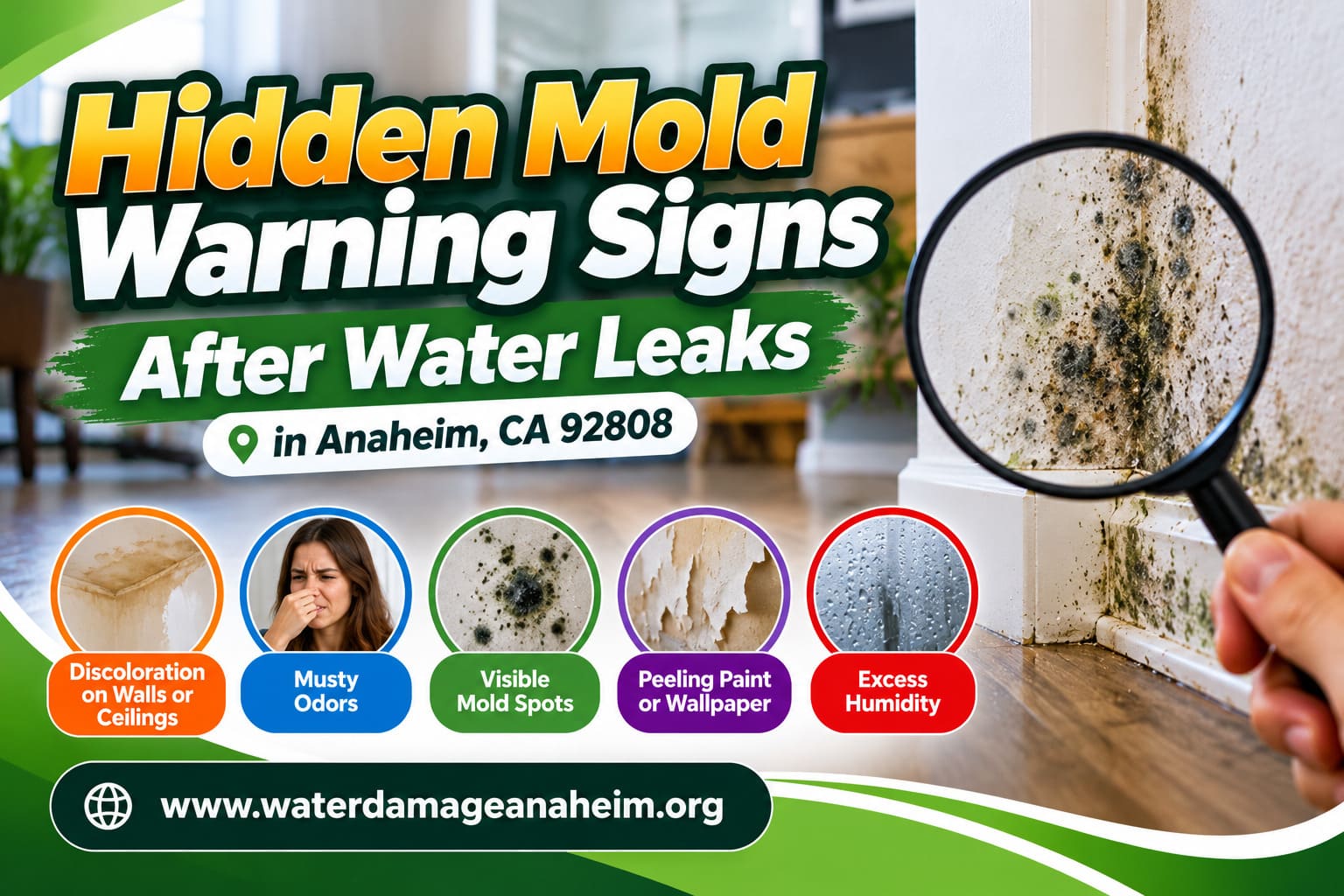 Hidden mold behind walls caused by slow water leaks in Anaheim Hills homes