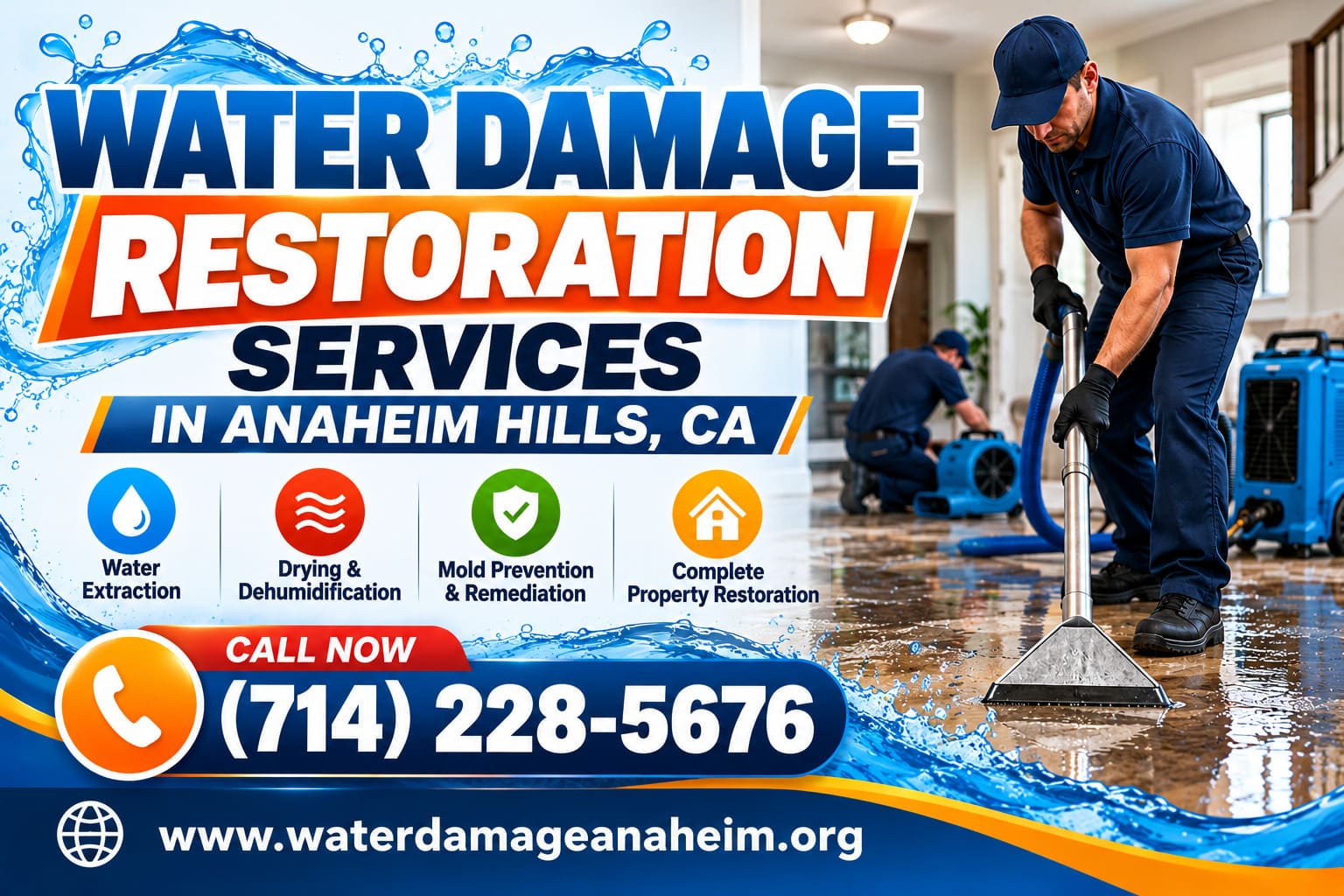 Full water damage restoration and repair completed in Anaheim Hills CA home